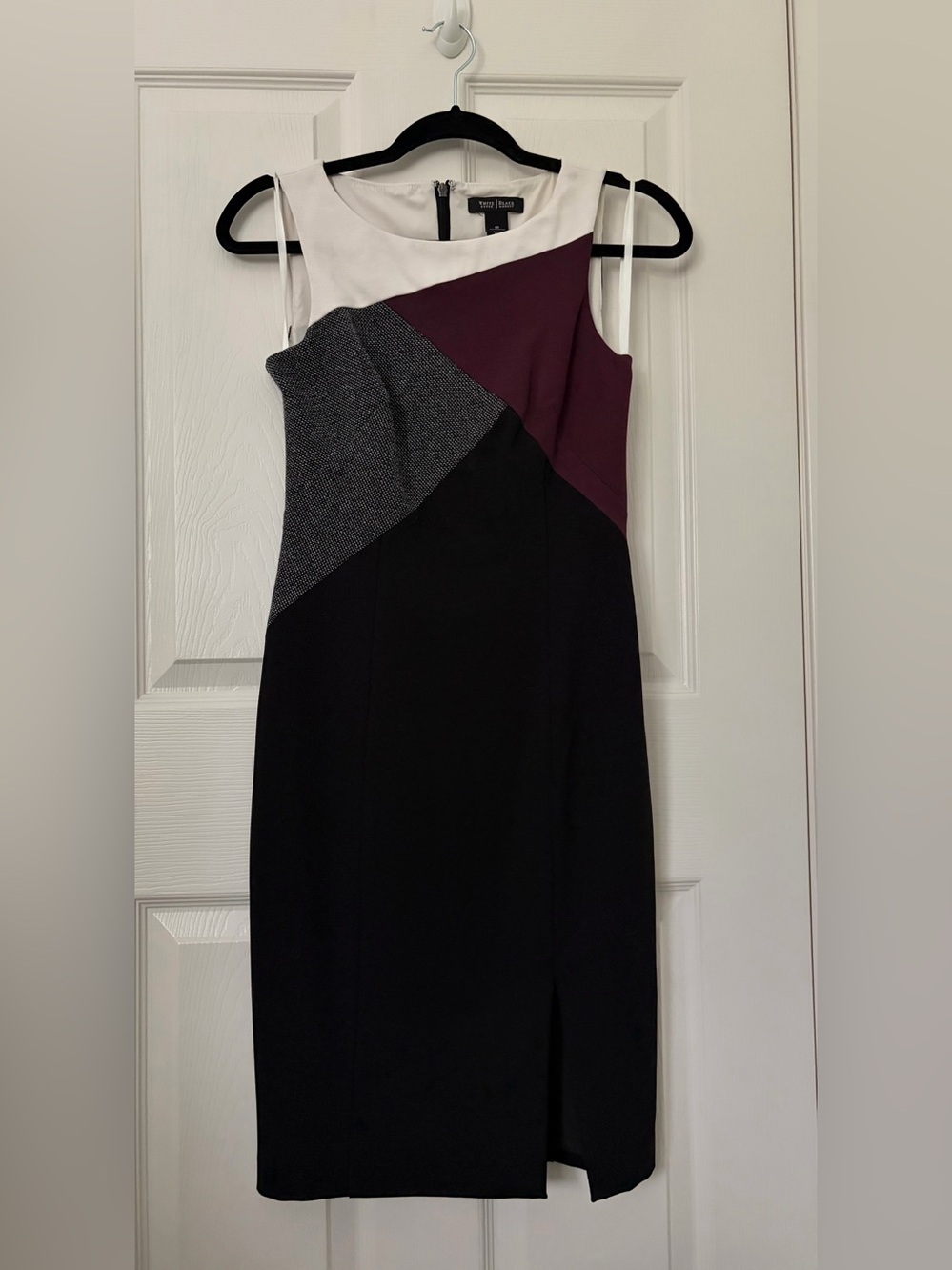 White House Black Market Black, Burgundy and White Colorblock Midi Dress